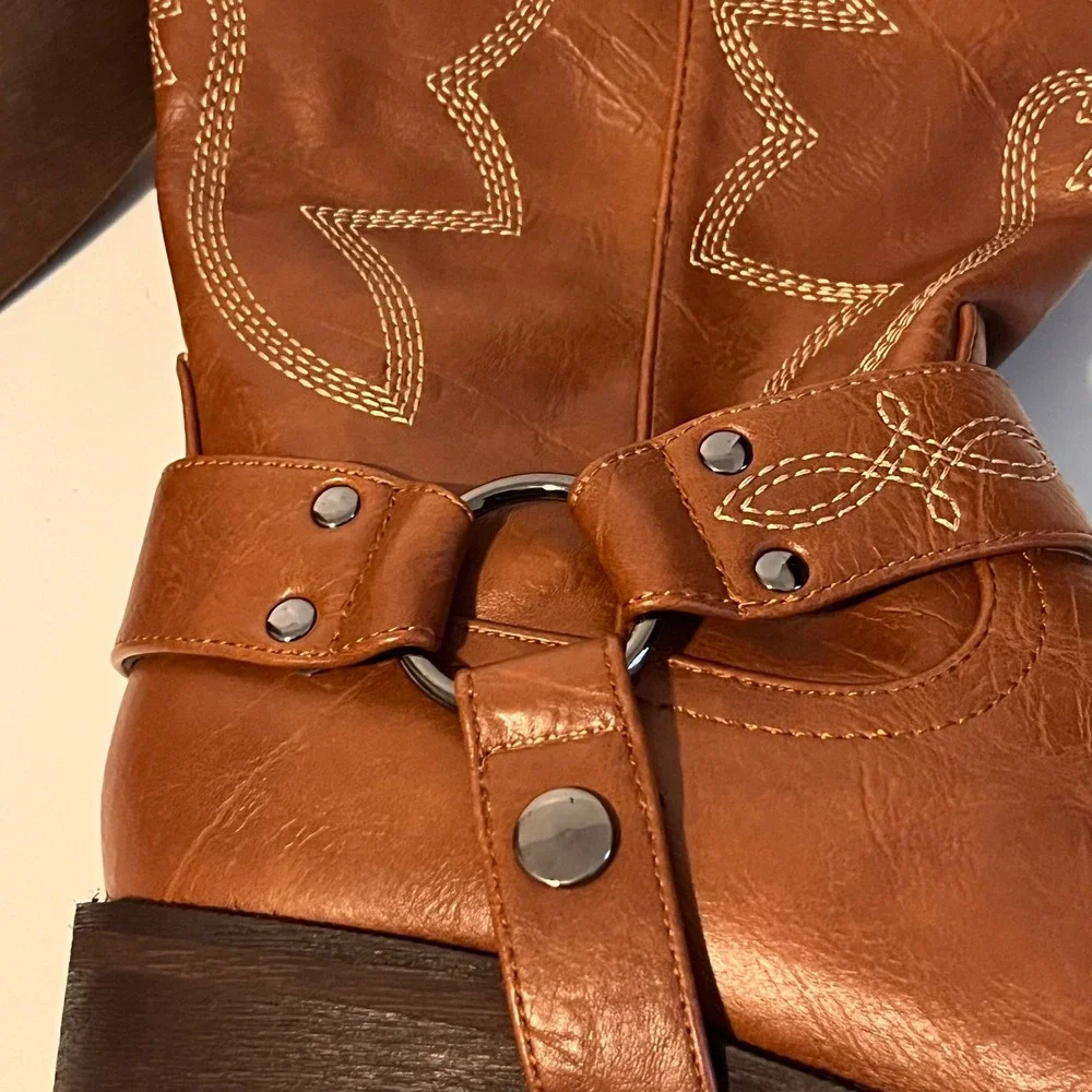 J's.o.l.e W Square Toe Cowgirl Boots Mid Calf w Fashion Buckle Strap